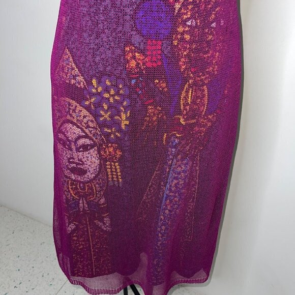 Custo Barcelona Vintage Y2K Slip Dress Size Large Mesh Overlay Magenta Purple - Picture 13 of 13